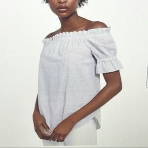 NWT Michael Kors Purple Pinstripe Off Shoulder top